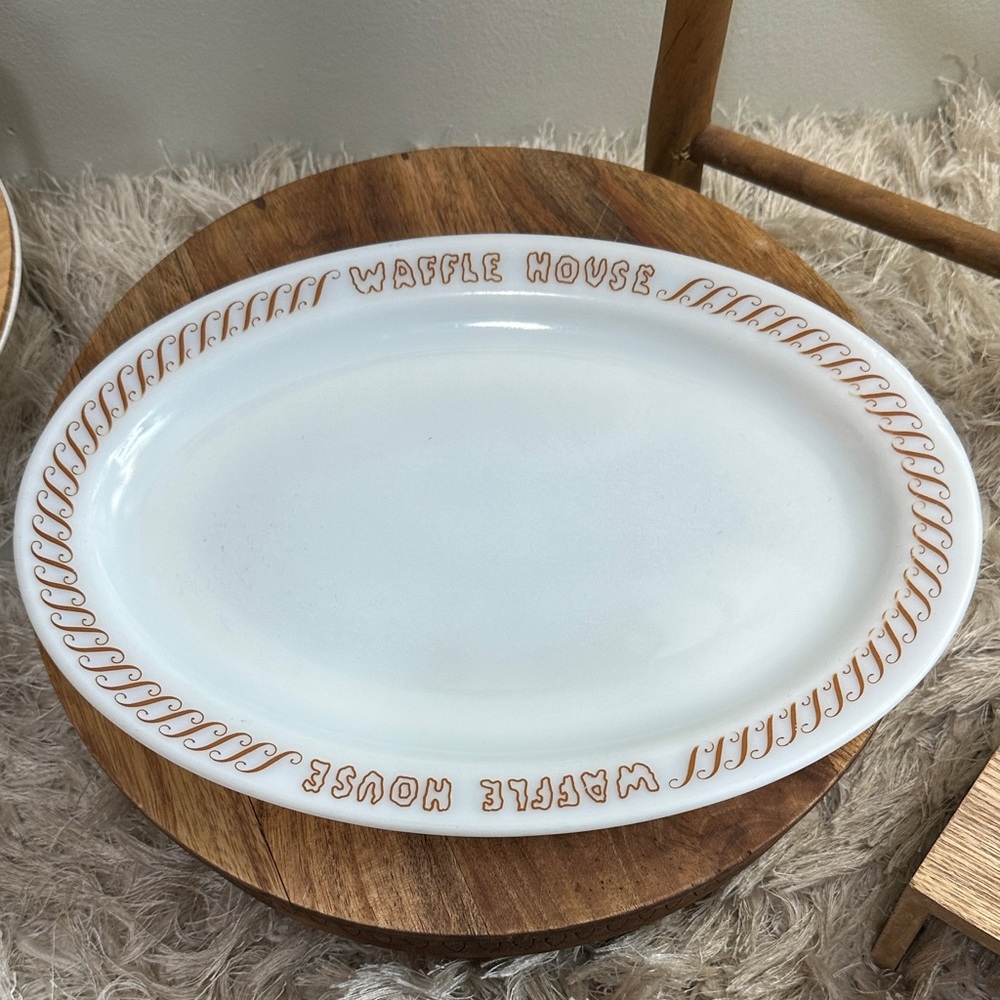 Pyrex Waffle House Vintage Milk Glass Oval Retro Plate *As Is Damaged